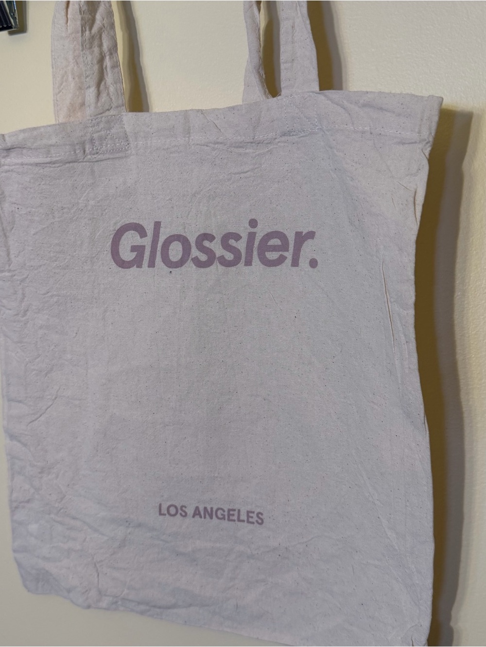 Glossier Los Angeles LA Canvas Tote Bag Purple Print 15" x 16" Cotton